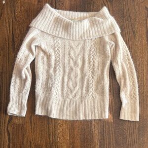 Banana Republic Cozy Cream Cable Knit off shoulder Sweater woman XS